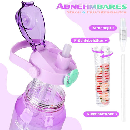 AOPREL Trinkflasche 2l mit Strohhalm Früchtebehälter