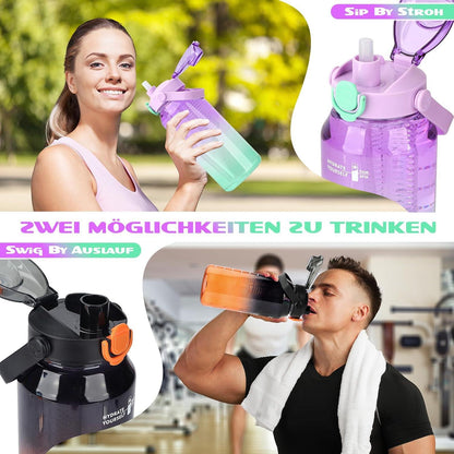 Trinkflasche 2l mit Strohhalm Früchtebehälter Zeitmarkierung BIO-Qualität