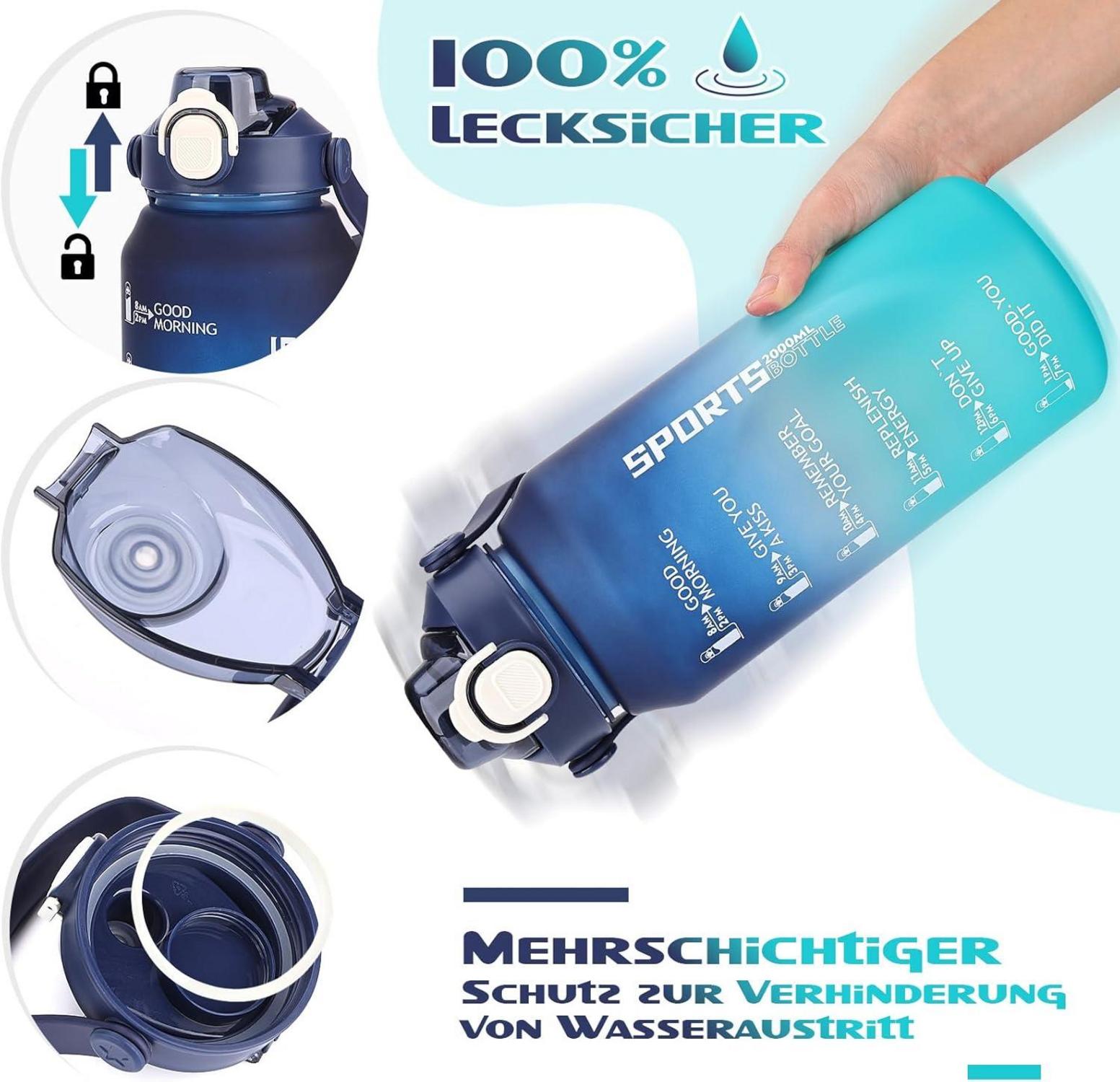 AOPREL Trinkflasche 2l mit Strohhalm und Früchtebehälter