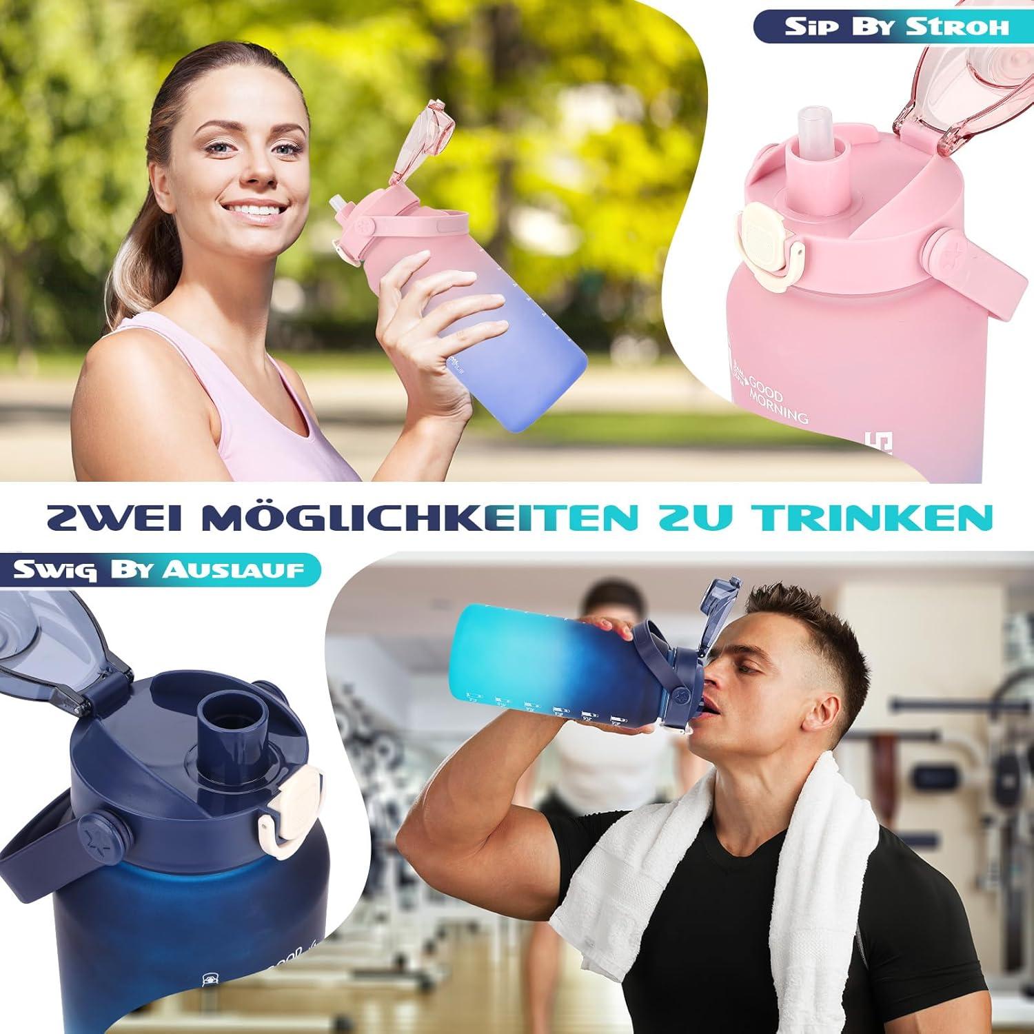 Trinkflasche 2l Wasserflasche mit Strohhalm Früchtebehälter Sport BPA Frei