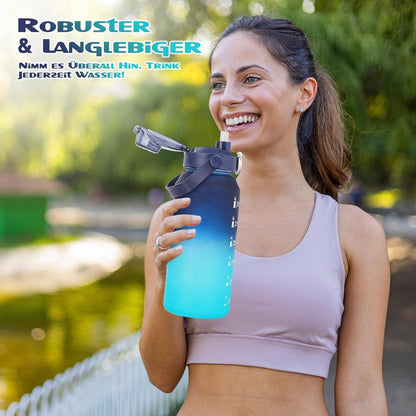 Trinkflasche 2l Wasserflasche mit Strohhalm Früchtebehälter Sport BPA Frei