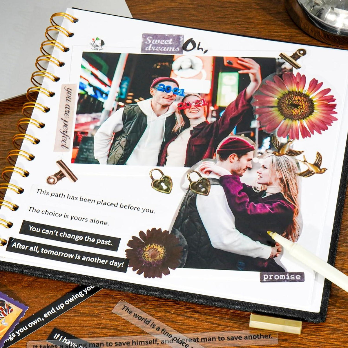 DIY Scrapbook Fotoalbum 20,5x20,5cm 40 Weiße Seiten Leinen Spiralalbum