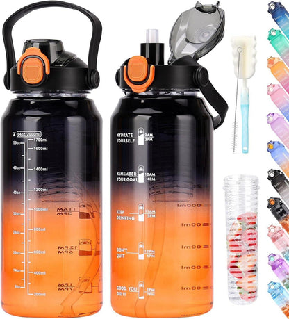 Sport Trinkflasche 2l mit Strohhalm Zeitmarkierung Transparent