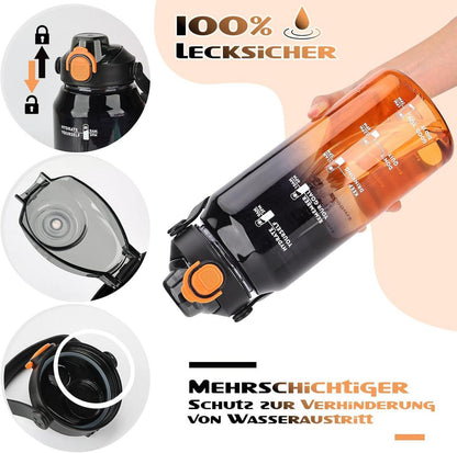 Sport Trinkflasche 2l mit Strohhalm Zeitmarkierung Transparent