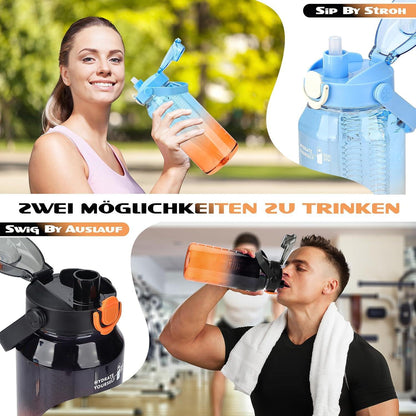 AOPREL Trinkflasche 2l Sport mit Strohhalm & Früchtebehälter时间灵感BPA-freie