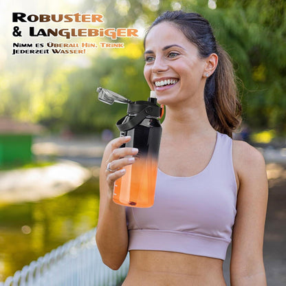 AOPREL Trinkflasche 2l Sport mit Strohhalm & Früchtebehälter时间灵感BPA-freie