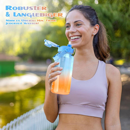 Trinkflasche 2l mit Strohhalm Früchtebehälter Sport Kohlensäure Geeignet