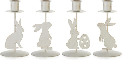 Kerzenhalter Ostern Deko Hase 4er Set Vintage Metall White