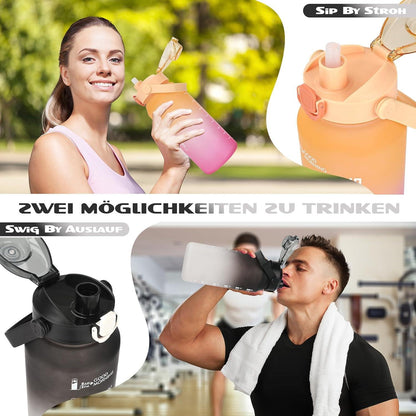 Trinkflasche 2l mit Strohhalm Früchtebehälter BPA Frei für Fitness Yoga Outdoor