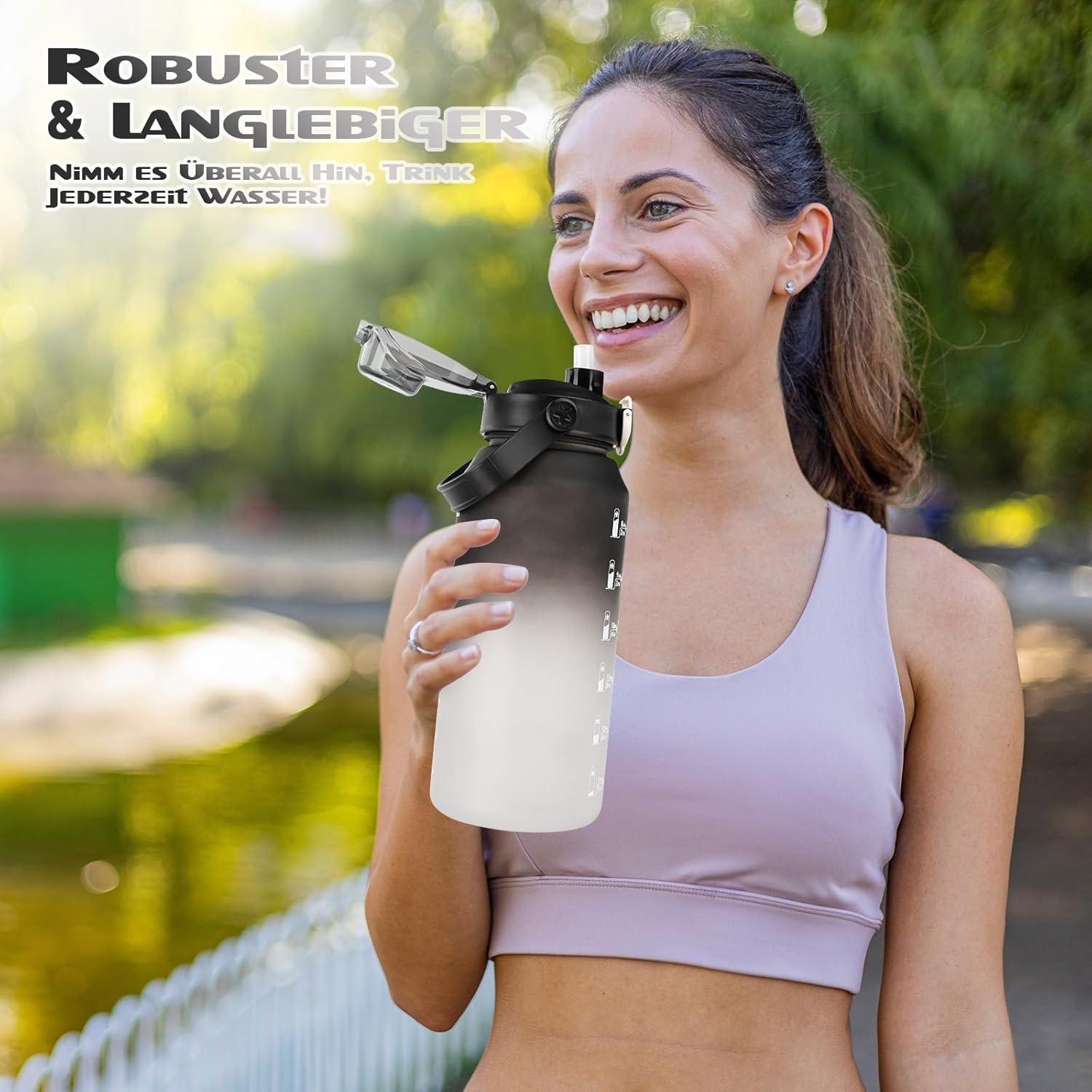 Trinkflasche 2l mit Strohhalm Früchtebehälter BPA Frei für Fitness Yoga Outdoor