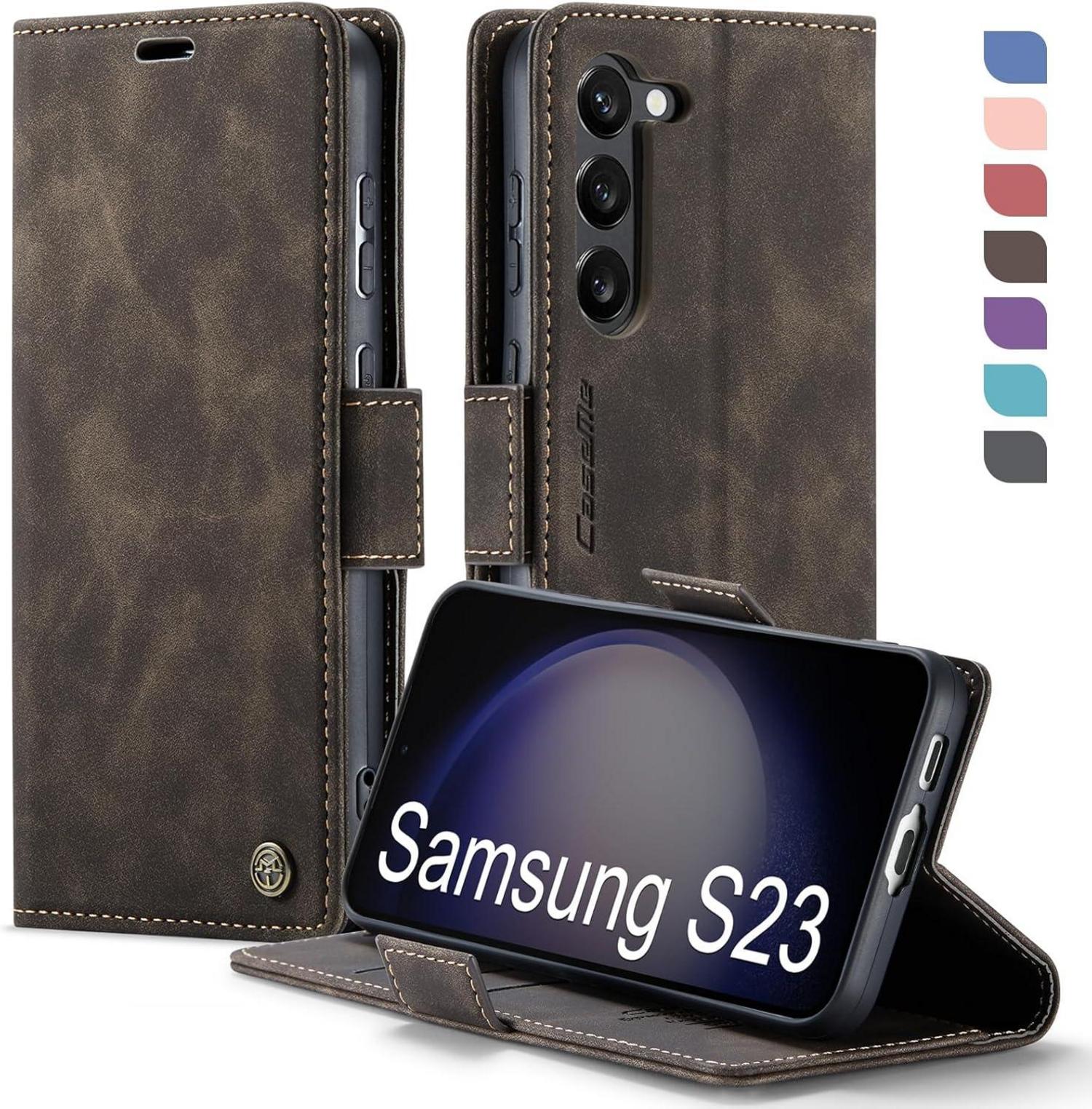 Samsung Galaxy S23 5G Handyhülle Klappbar PU Leder RFID Schutz Kaffee