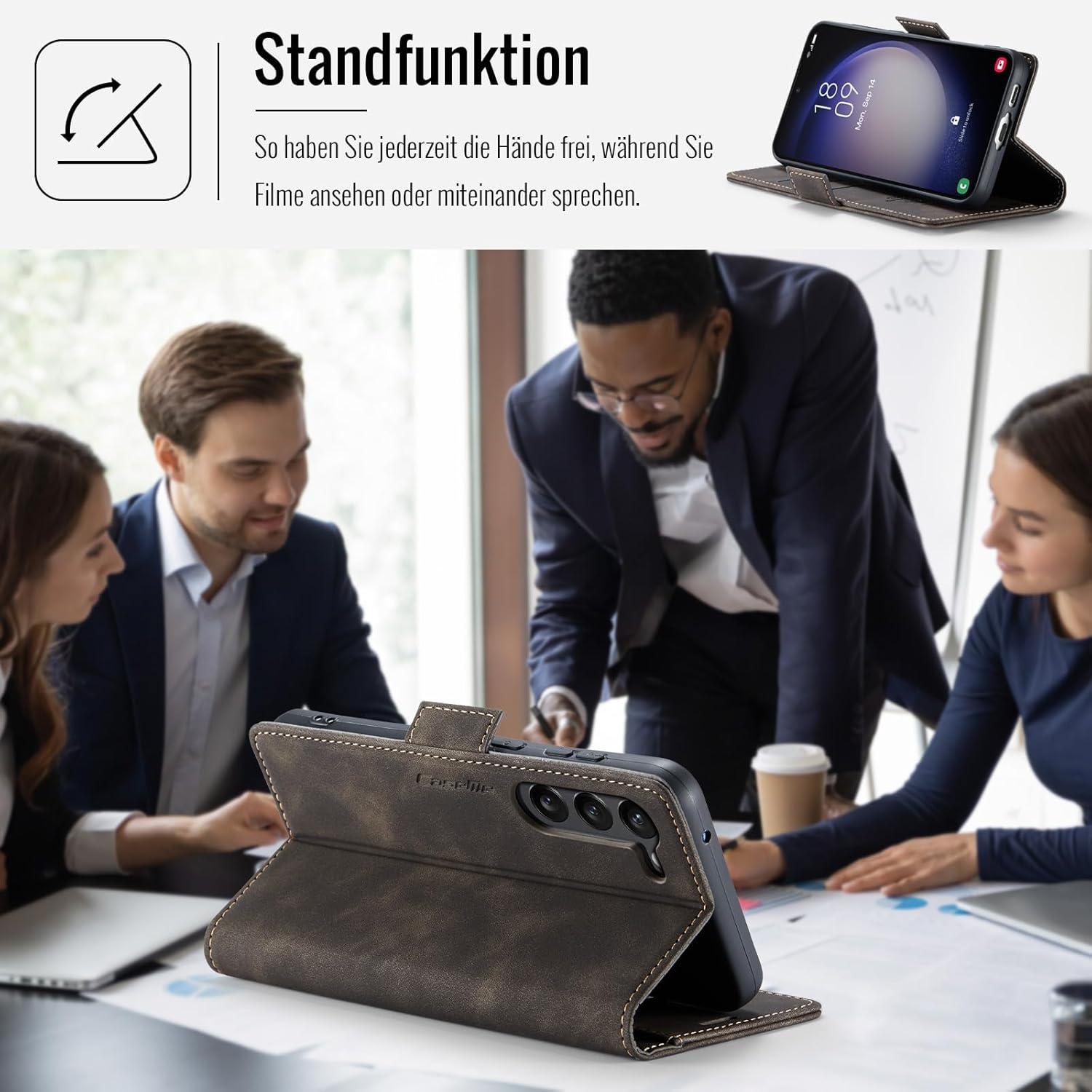 Samsung Galaxy S23 5G Handyhülle Klappbar PU Leder RFID Schutz Kaffee