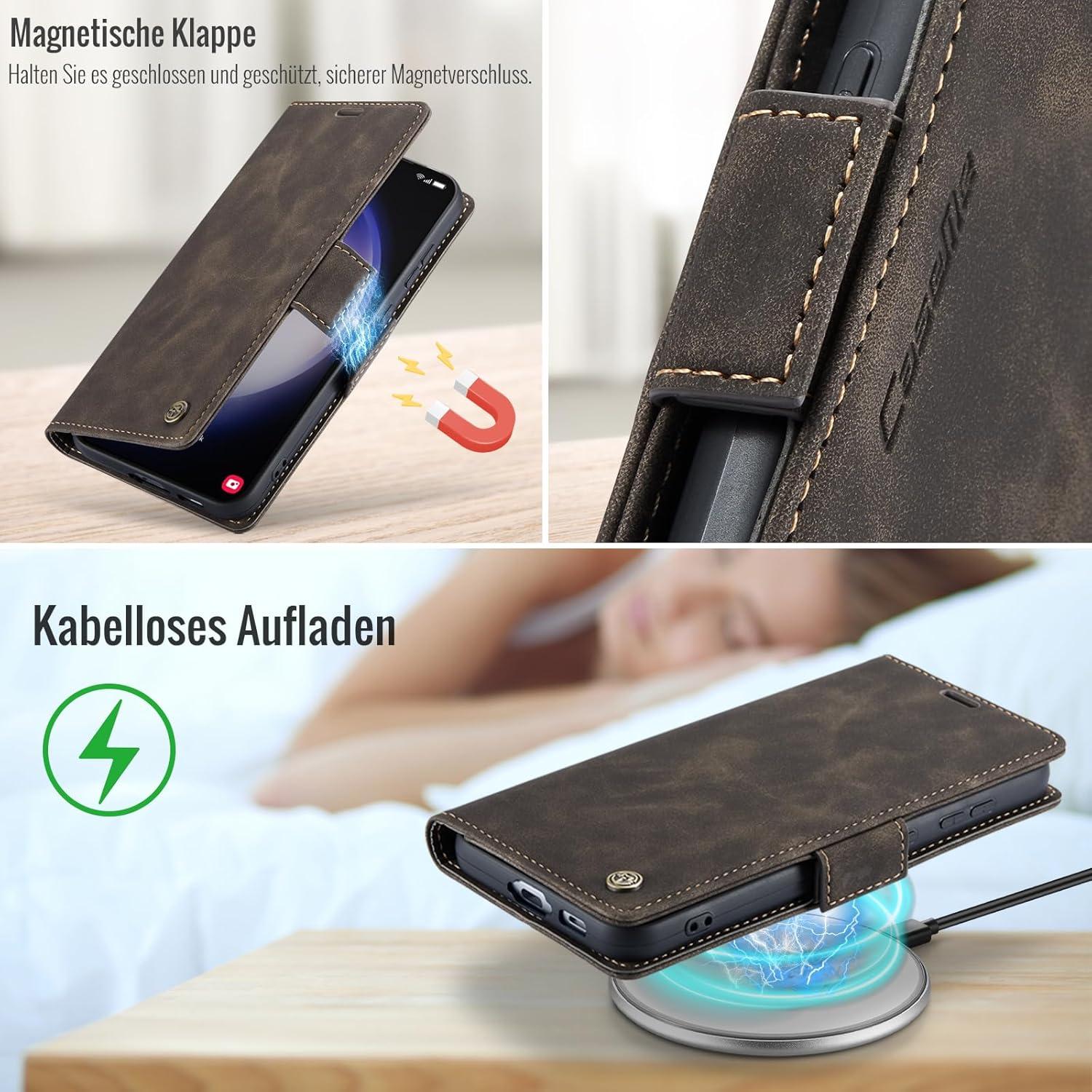 Samsung Galaxy S23 5G Hülle - Klappbare PU Lederhülle mit RFID Schutz, Standfunktion, Kartenfächern - Kaffee
