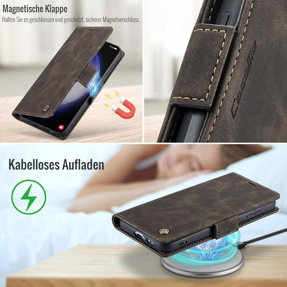Samsung Galaxy S23 5G Hülle - Klappbare PU Lederhülle mit RFID Schutz, Standfunktion, Kartenfächern - Kaffee