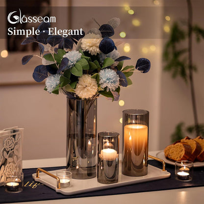 Moderne Glasvasen Set Anthrazit 12er Zylinder Vase