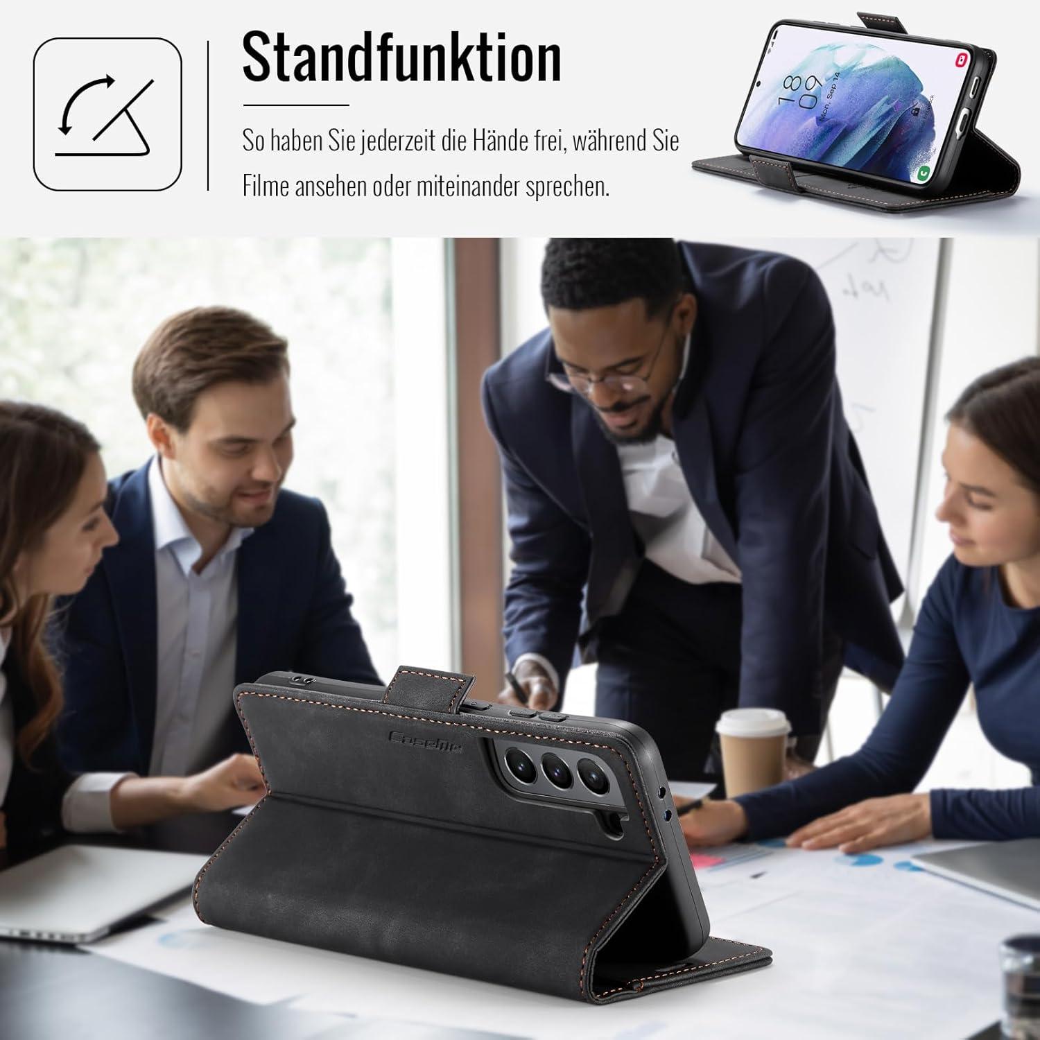 Samsung Galaxy S21 Handyhülle Klapphülle PU Leder Schwarz RFID Standfunktion