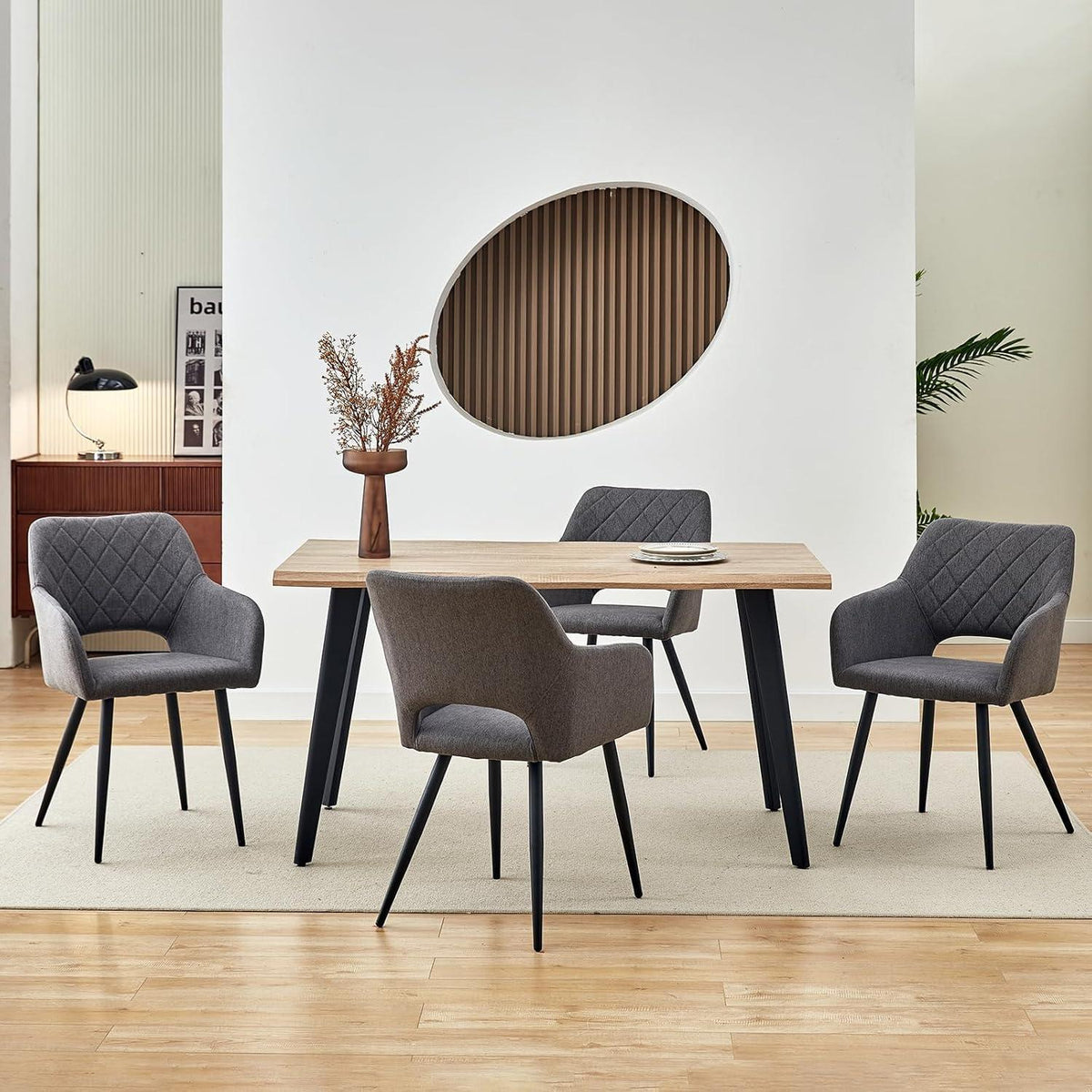 Esszimmerstühle Set 4 Grau, Gepolsterte Sitzfläche & Offene Rückenlehne