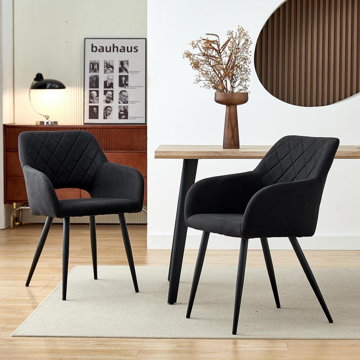 Esszimmerstühle 4er Set Leinen, gepolstert, Schwarz