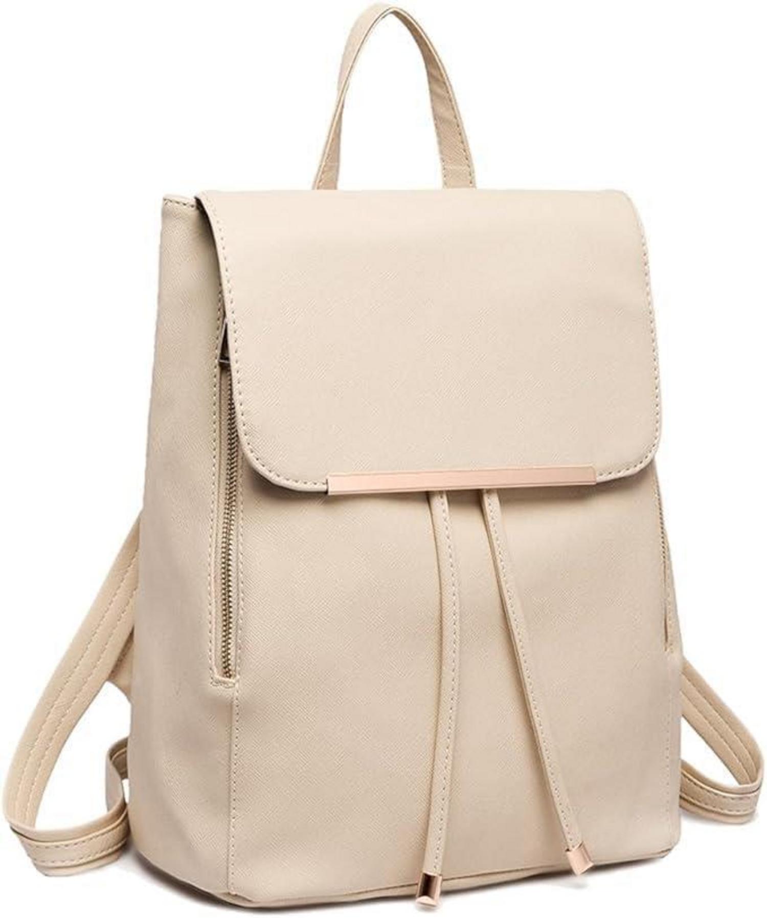 Damen PU Leder Rucksack Wasserdicht Beige