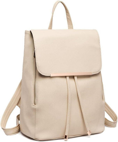 Damen PU Leder Rucksack Wasserdicht Beige