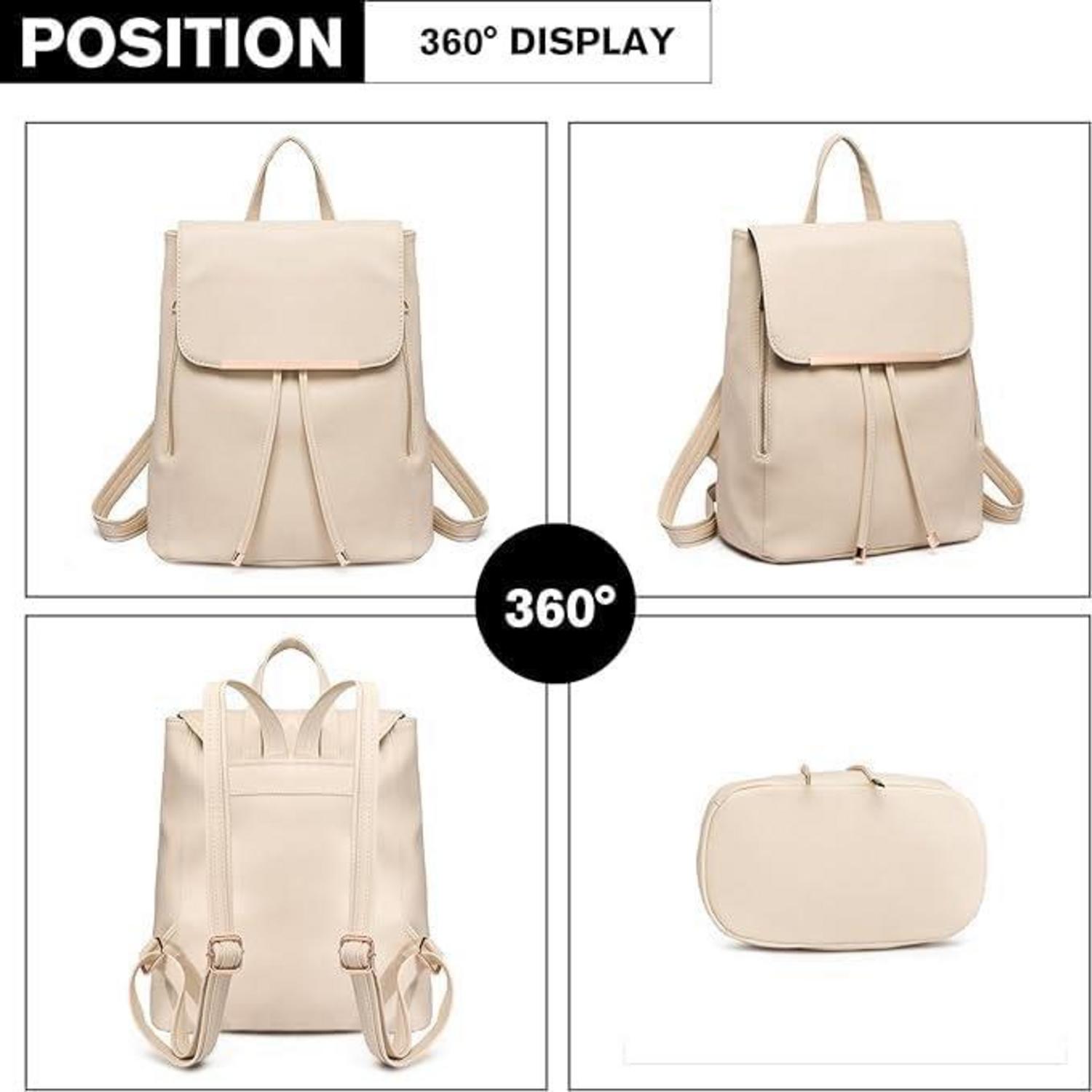 Damen PU Leder Rucksack Wasserdicht Beige