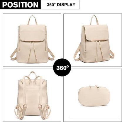 Damen PU Leder Rucksack Wasserdicht Beige