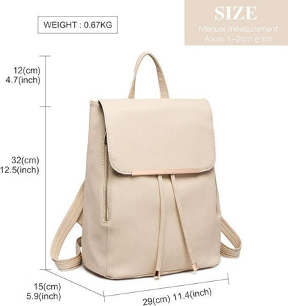 Miss Lulu Damen Rucksack Klein Wasserdicht Cityrucksack PU Leder Beige