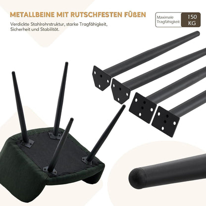 Leinen Esszimmerstühle 2er Set mit Armlehnen & Metallbeinen (Grün)
