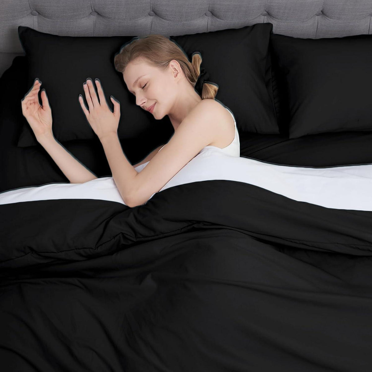Schwarze Mikrofaser Kissenbezüge 40x60 2er Set OEKO-TEX Kuvertüre
