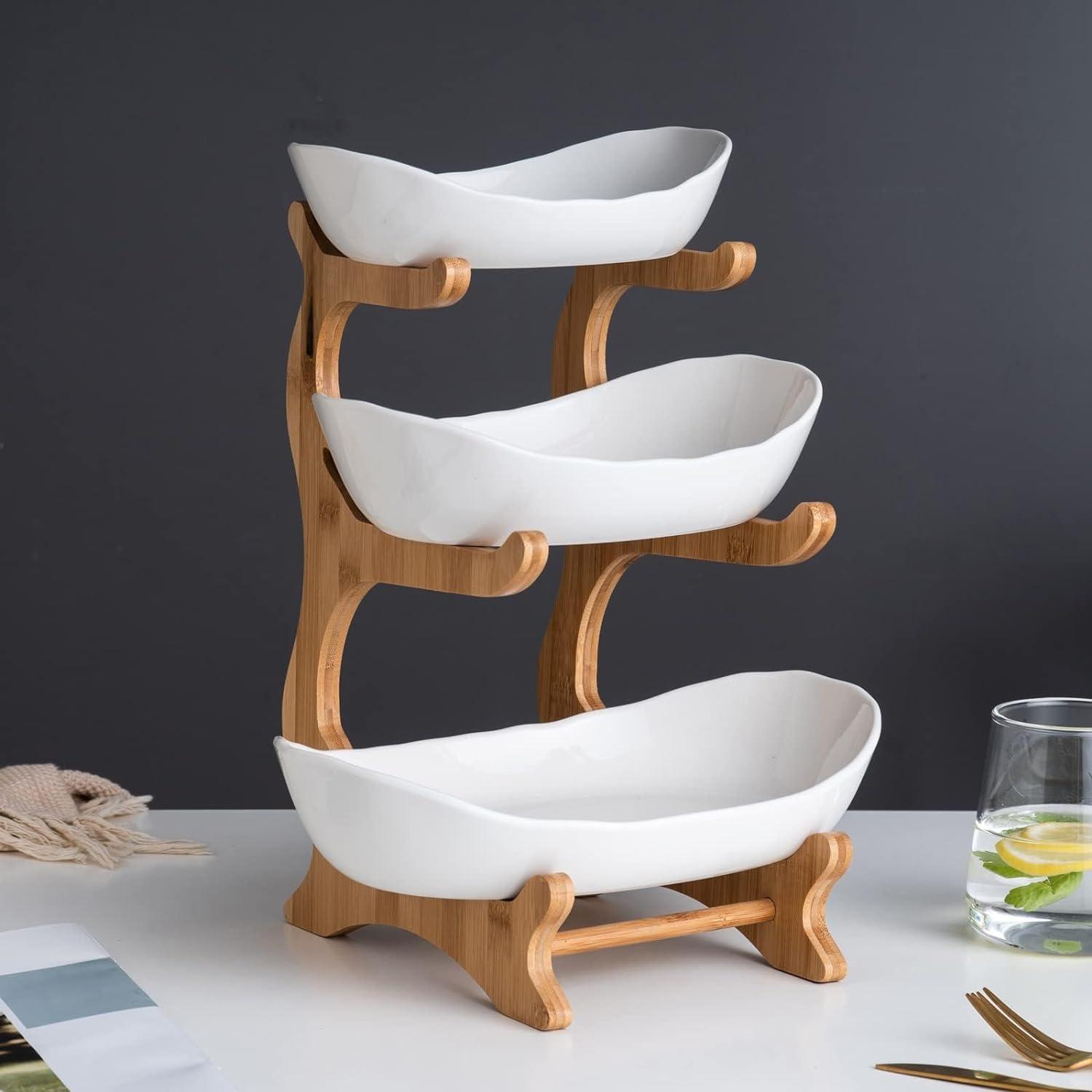 MEESOGA Obst Etagere 3 Ebenen Bambus Stand Servierteller Küche