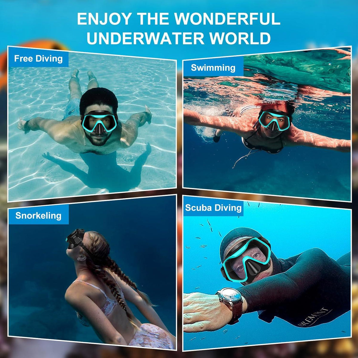 Tauchbrille Erwachsene 180° Panorama Schwimmbrille mit Nasenabdeckung