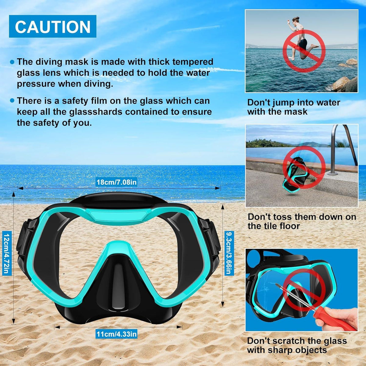 Taucherbrille Erwachsene 180°Panorama Gehärtetes Glas Anti-Fog Schwimmbrille