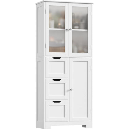 Hochschrank Badezimmerschrank mit 3 Türen & Schubladen Weiß