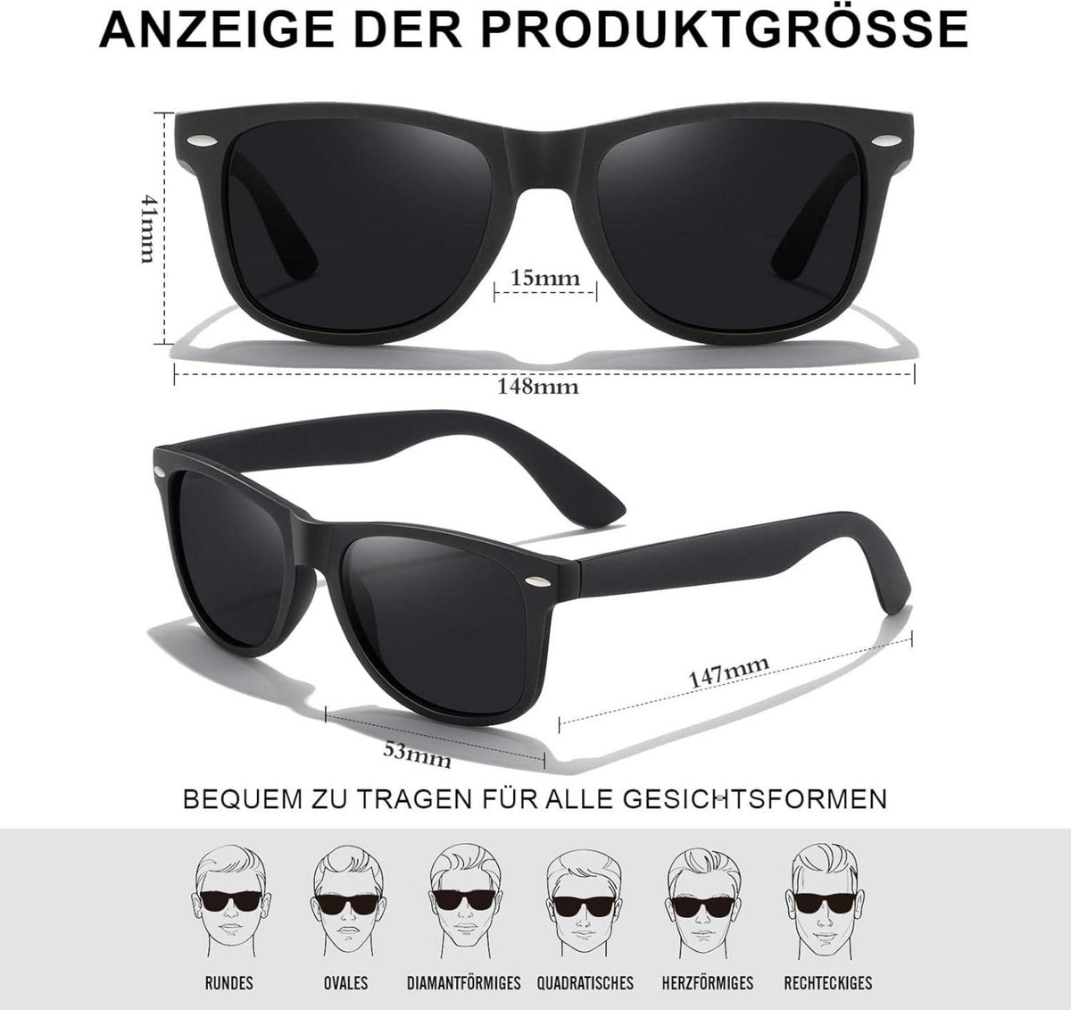 Polarisierte Sonnenbrille Sportbrille UV400 Schwarz Vintage