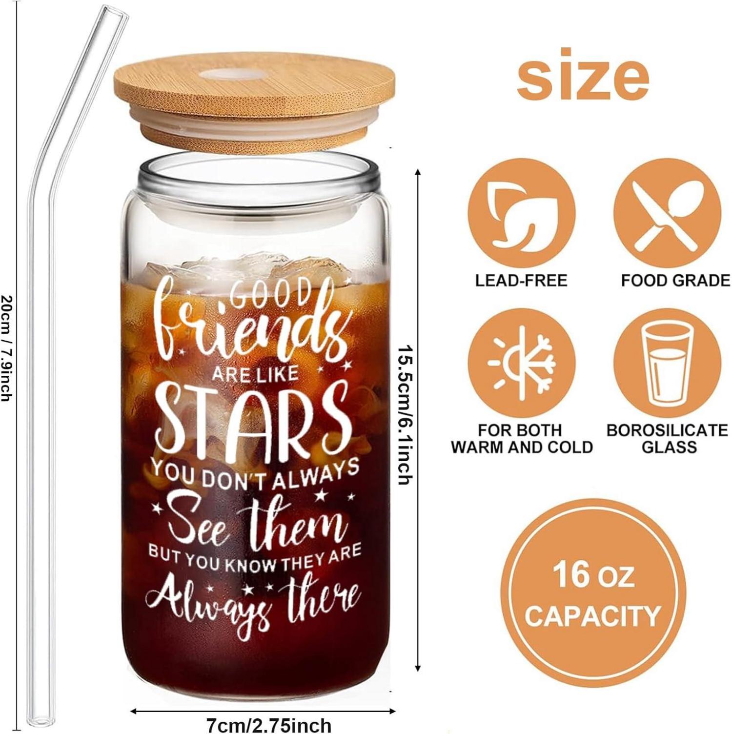 Personalisierte Glasbecher mit Deckel und Strohhalm - Geschenk für Beste Freundin, Geburtstag - Freundschaftsgeschenke, Schwester Star Cup