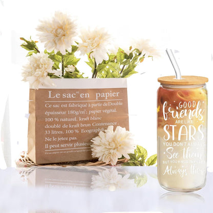Personalisierte Glasbecher mit Deckel und Strohhalm - Geschenk für Beste Freundin, Geburtstag - Freundschaftsgeschenke, Schwester Star Cup