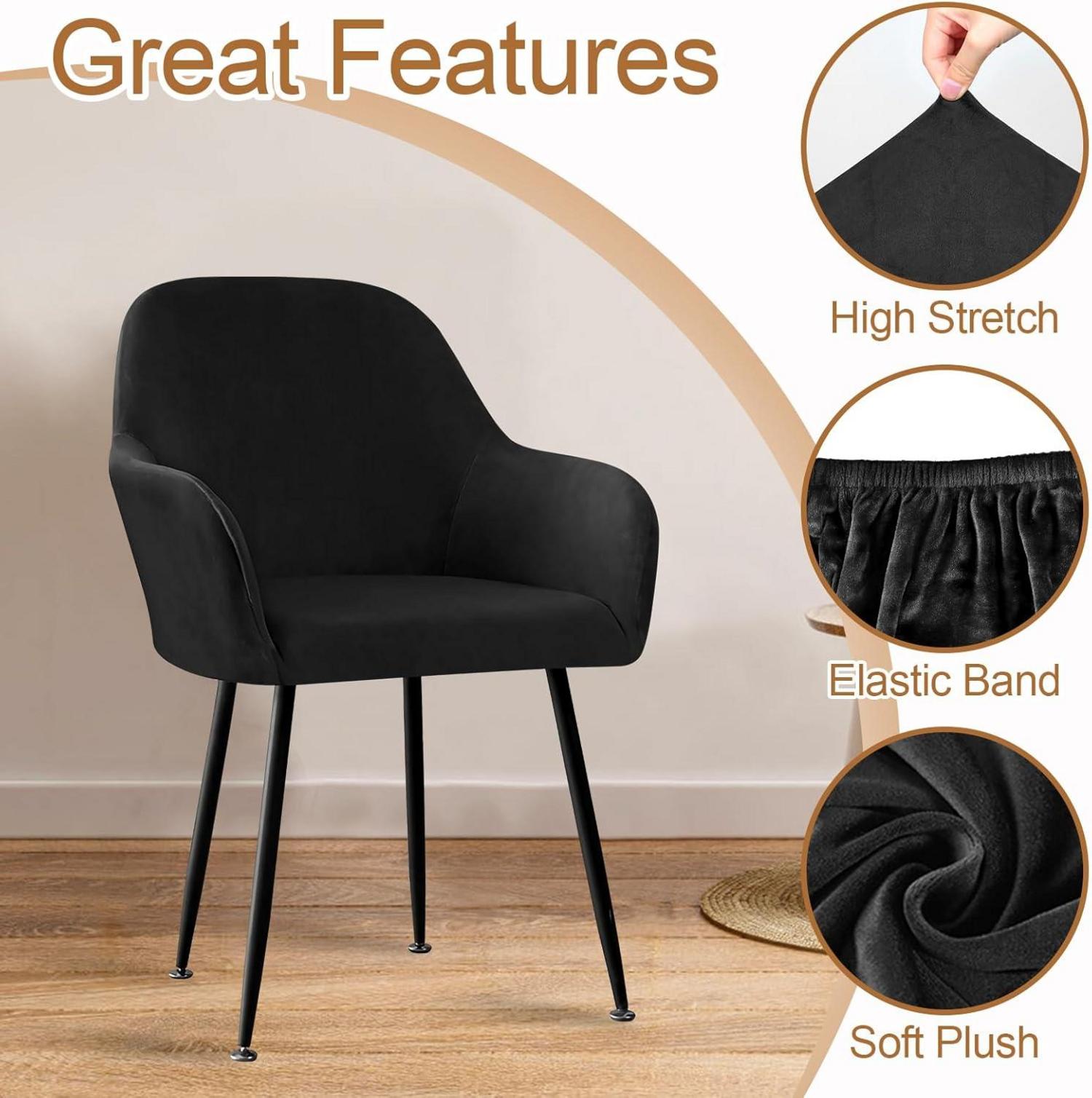 Stretch Stuhlbezug 4er Set für Esszimmer Schwarz Armlehne abnehmbar