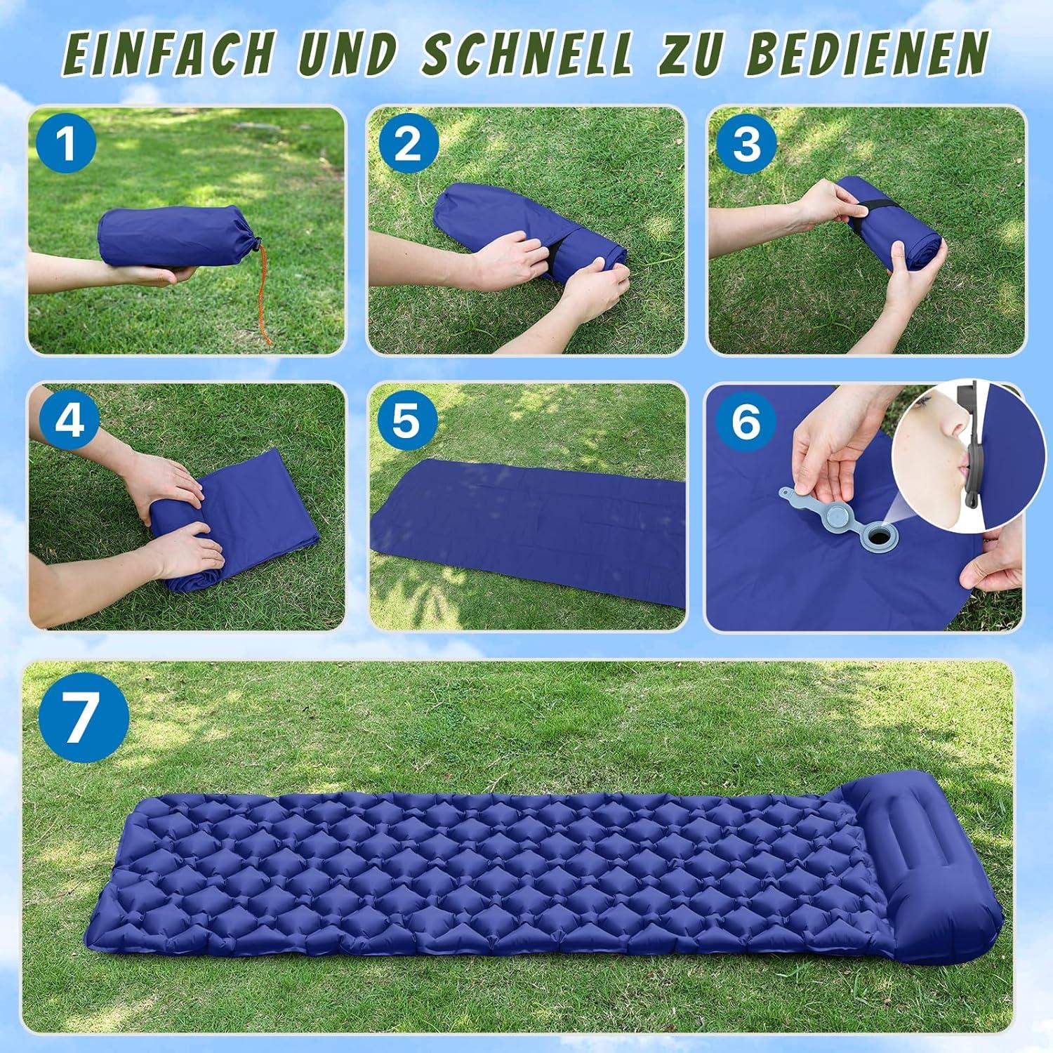Karvipark Camping Isomatte mit Kopfkissen und Ultraleicht in Blau