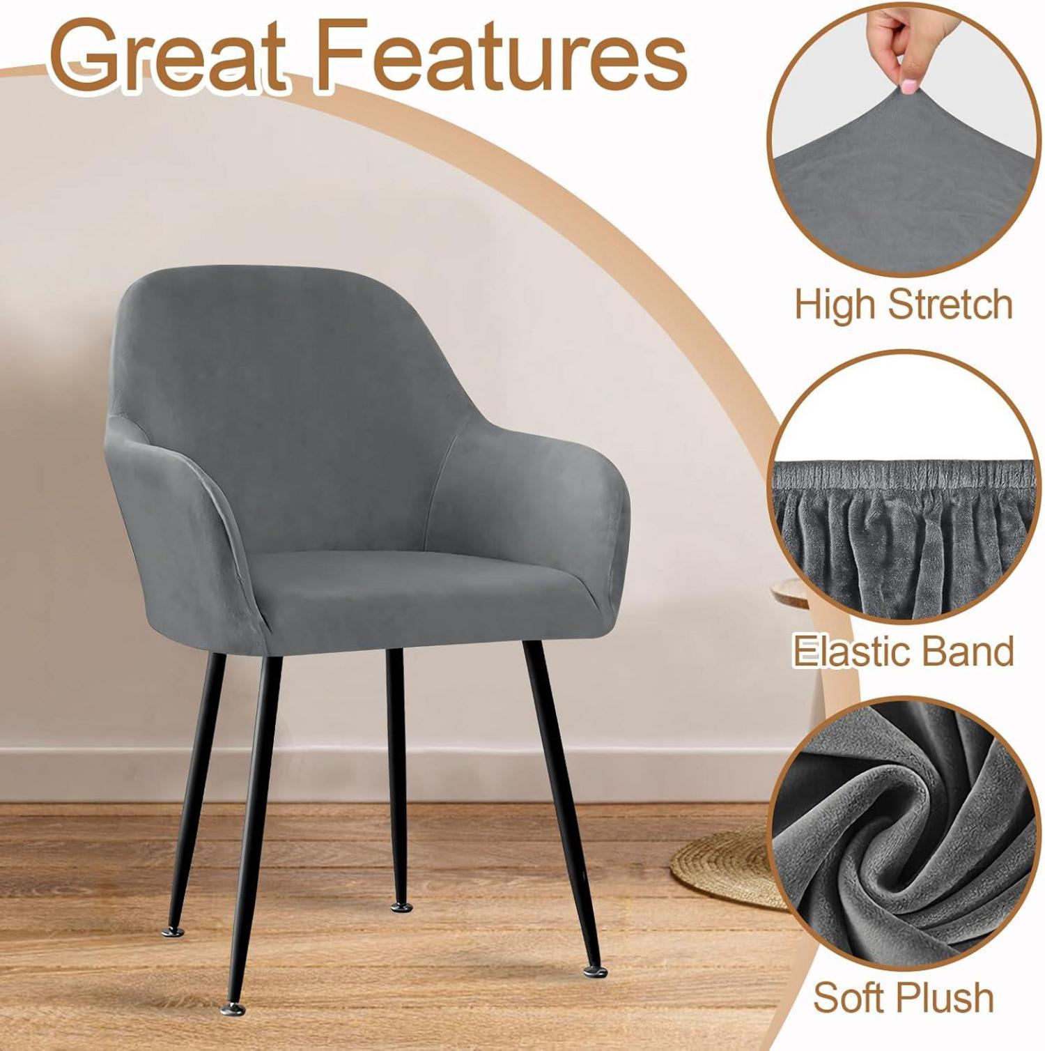 Stretch Stuhlbezug 4er Set Schwarz für Esszimmer mit Armlehne