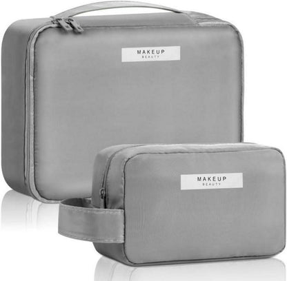 Große Kosmetiktasche, wasserdicht, Make-up Tasche, Reise Kulturbeutel, 2 Stück, Grau