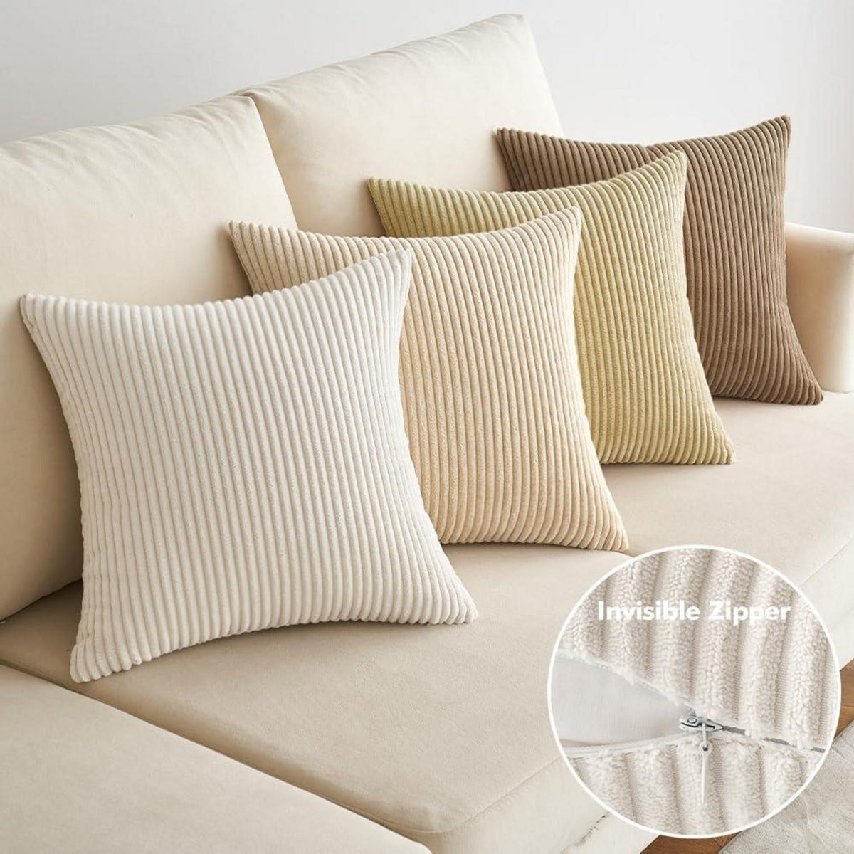 EMEMA Kissenbezug Kordsamt Zierkissenbezug 45x45 cm 4er Set - Beige Serie
