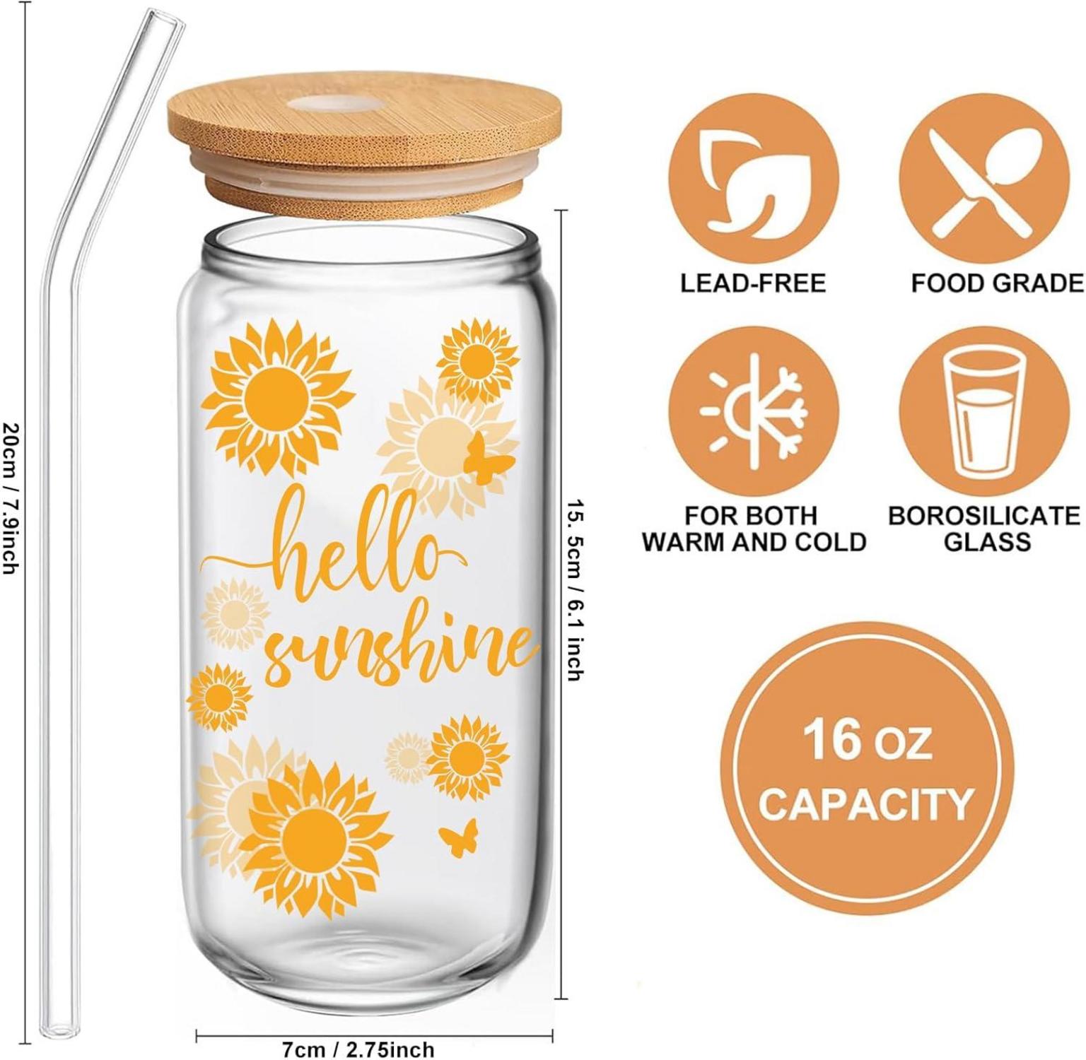 Sonnenblumen Glasbecher mit Deckel 16-Unzen Geschenk Frauen