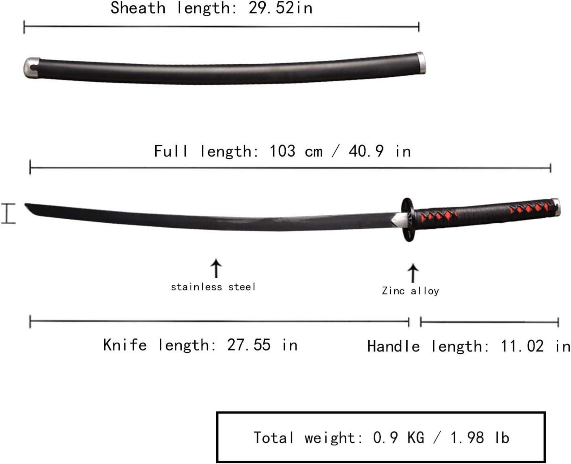 Samurai Cosplay Schwert aus echtem Metall 104cm Anime-Klinge