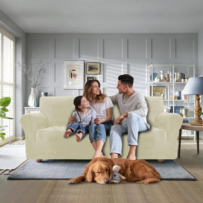 Samt Sofaüberzug 2 Sitzer – Rutschfest & Pflegeleicht Beige