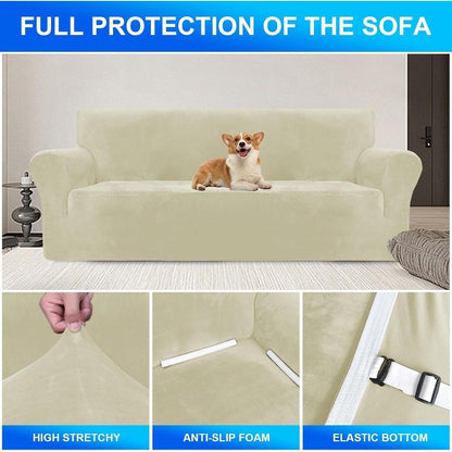 Samt Sofaüberzug 2 Sitzer – Rutschfest & Pflegeleicht Beige