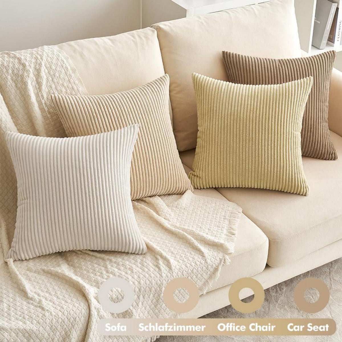 Kordsamt Kissenbezug 4er Set Dekokissen 40x40 cm Sofakissen Beige