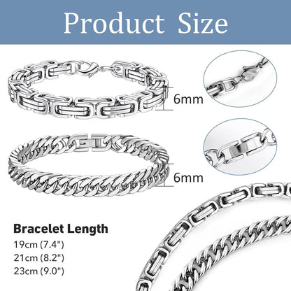 LOCCY Herren Silber Armband Edelstahl Panzerkette Glieder Link 6mm 19.0cm