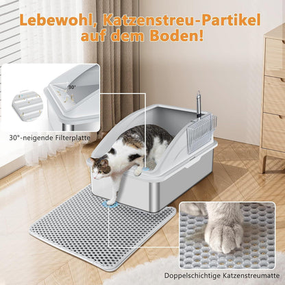 XXL Katzentoilette Edelstahl mit hoher Doppel-Matte
