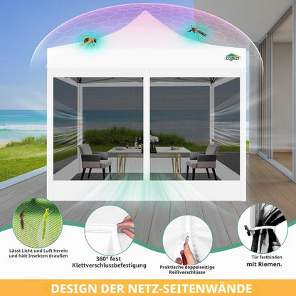 3x3m Faltpavillon wasserdicht mit Mesh-Seitenwänden