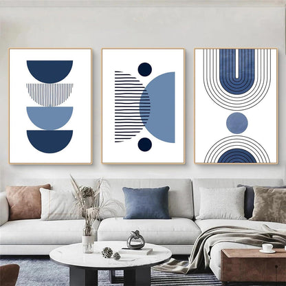 3er Boho Bilder Set Abstrakt Blau Pflanzen Wandposter 50x70cm